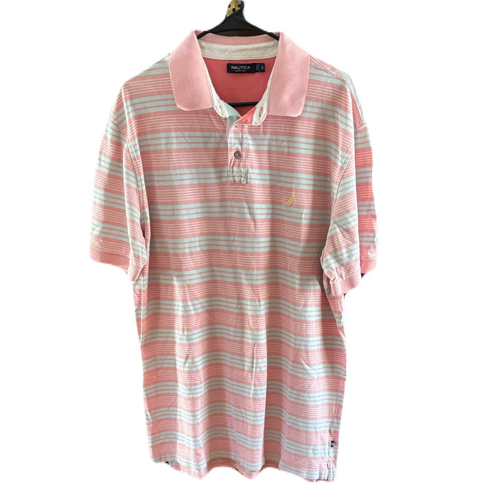 Nautica Men's Polo Shirt in Pink and pale blue Stripes